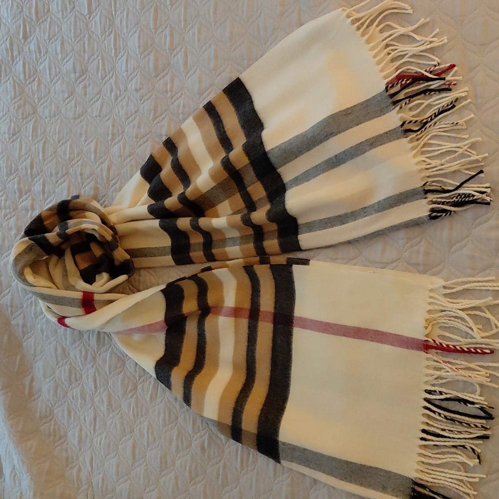 Cashmink Striped Fringe Scarf